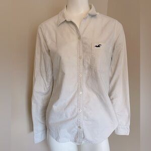 Women’s Hollister Long Sleeve Button Down Collared Cotton Off-White Shirt Size M